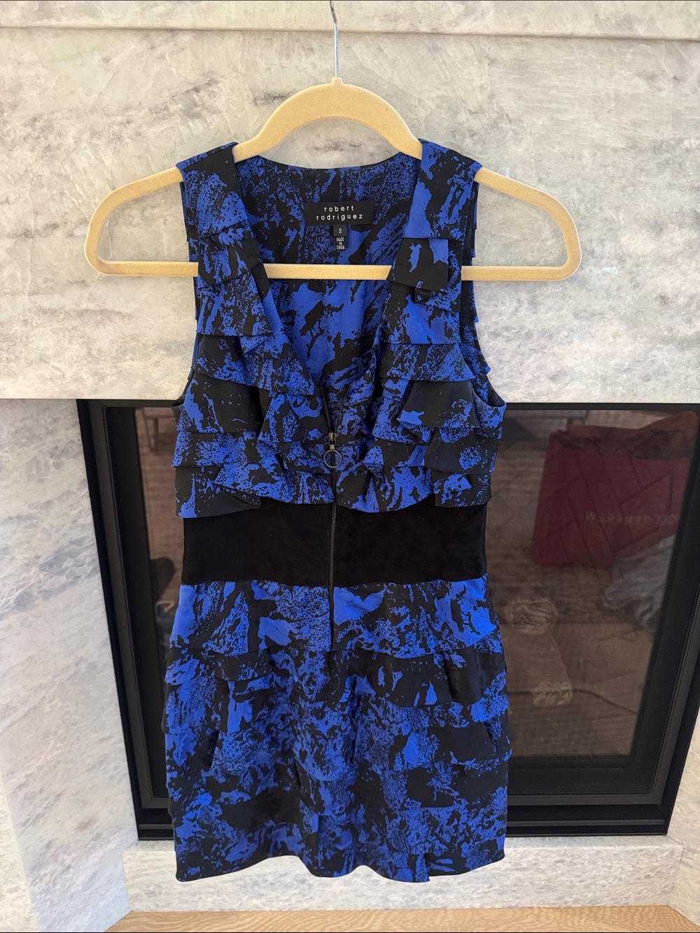 Robert Rodriguez Blue & Black Ruffle Tier Mini Dress